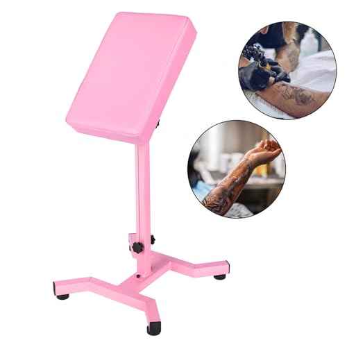 HUOXOU Pink Tattoo Arm Rest, Arm Rest Tattoo, Arm Rest for tattooing, Tattoo Arm Rest Stand, Tattoo Armrest, Four-corner base Stability Strongly, Adjustable Height, Thicken Soft Sponge Pad