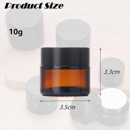 10 Pack Amber Glass Cosmetic Jars 0.36oz Leak-Proof Containers with Black Lids