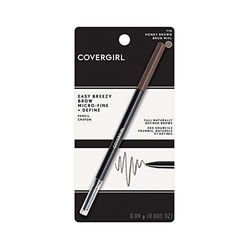 COVERGIRL Easy Breezy Brow Micro-Fine + Define Pencil Honey Brown 0.003 Oz - No Sharpening Needed, Built-in spoolie, Sensitive Eye Safe