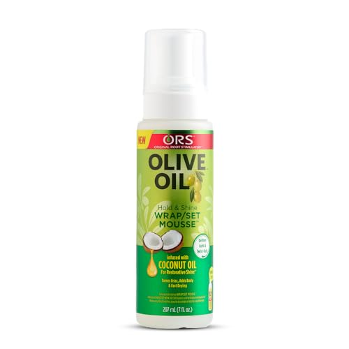ORS Olive Oil Wrap Set Mousse Infused with Coconut Oil, Hairdress Infused with Castor Oil, and HAIRestore Fertilizing Serum with Nettle Leaf and Horsetail Extract - Bundle