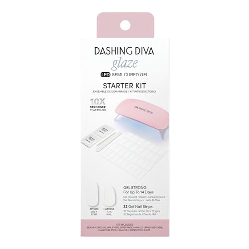 Dashing Diva Glaze Gel Nail Starter Kit - Daikon (32 Strips & Mini LED Lamp)