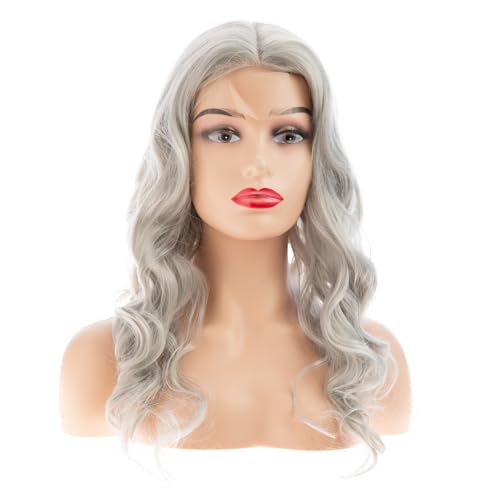 Gray Curly Wavy Lace Front Wig 20" - Synthetic Heat Resistant