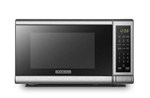 BLACK+DECKER EM720CB7 Digital Microwave Oven with Turntable Push-Button Door, Child Safety Lock, 700W, Stainless Steel, 0.7 Cu.ft