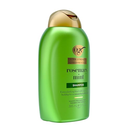 OGX Extra Strength Refreshing Scalp + Rosemary Mint Shampoo,Clarifying Shampoo for Oily Hair Visibly Helps Remove Oil & Residue to Clear Away Buildup,Sulfate-Free Surfactants,13 fl. oz,(Pack of 2)