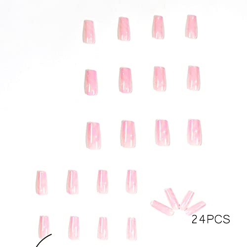 Vemalo Press on Nails Long Swirl Nails for Women Press on Acrylic Nails Pink Coffin Press on False Nails 24Pcs(Style 1)