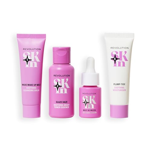 Revolution Skin, Go Gentle 4 Step Starter Kit, Skincare Set with Cleanser, Toner, Serum & Moisturizer, Vegan & Cruelty-Free, 4 Mini Products