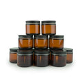 Glass Amber 2oz Jar - 12 Packs, Empty Round Jars For Beauty Products, Lotion, and Powders - Black Lid - Small Candle Jars