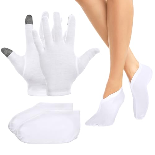 Cotton Moisturizing Socks & Gloves Set for Dry Feet and Hands (4 Pairs)