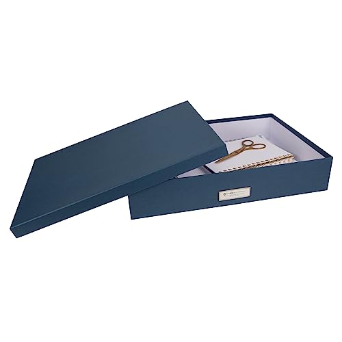 Bigso Sverker Fiberboard Legal and Art Storage Box | Scrapbook Storage Box for Loose Papers and More | Durable Document Boxes with Lid and Metal Label Holder | 17.1¡¯¡¯ x 12.2¡¯¡¯ x 3.3¡¯¡¯ | Blue