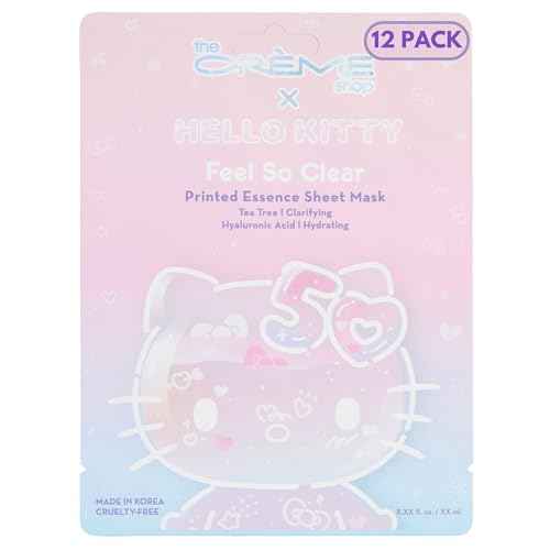 The Cr?me Shop x Hello Kitty Feel So Clear Printed Essence Sheet Mask, Clarifying and Hydrating Face Mask with Tea Tree and Hyaluronic Acid - 50th Year Anniversary Limited Edition - (Pack of 12)