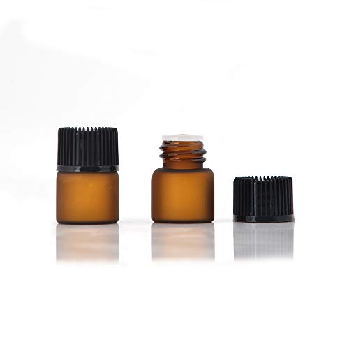 Enslz 1ml(1/4 dram) 50Pcs Mini Amber Glass Essential Oils Sample Bottles Empty Refillable Brown Glass Perfume Bottles (1ml)
