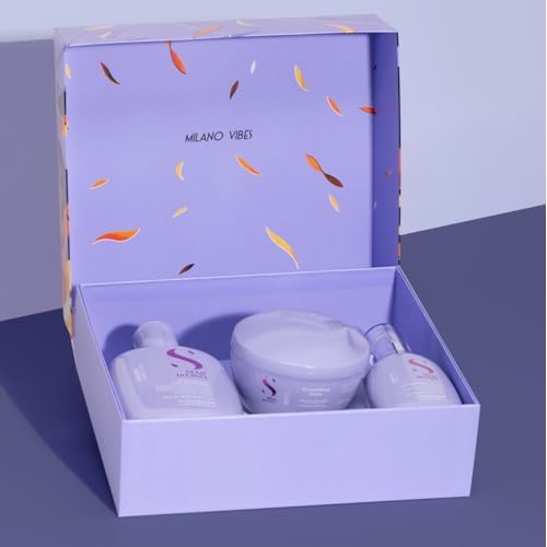 Alfaparf Milano Semi di Lino Smooth Gift Set for Rebel and Frizzy Hair - Sulfate Free Shampoo, Hair Mask and Smoothing Cream - Anti Frizz Control