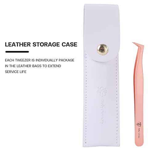 Pretty memory Volume Lash Tweezers,Stainless Steel Eyelash Extension Tweezers, Professional Precision Mega Curved Angled Tweezer, Rose Gold