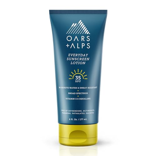 Oars + Alps Everyday SPF 35 Sunscreen Body Lotion, Infused with Aloe Leaf Juice and Vitamin E, Water and Sweat Resistant, 6 Fl Oz