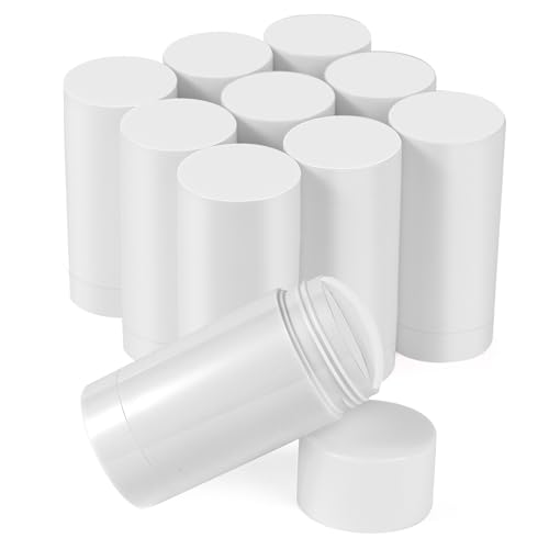 10 Pack White Empty Deodorant Containers - 2.5oz/75ml Twist-Up Refillable Tubes, Bottom-Fill Round Plastic Sticks for DIY Homemade Deodorant, Lip Balm & Solid Cosmetics
