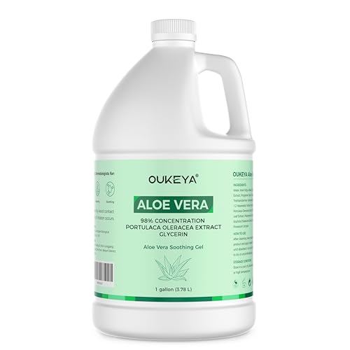 OUKEYA 1 Gallon, Aloe Vera Gel ? Soothing, Hydrating, and Nourishing for Face & Body | 98% Natural Aloe Vera, Pure & Organic for After Sunburn Relief, Skincare & Hair Hydration, Calming Moisturizing