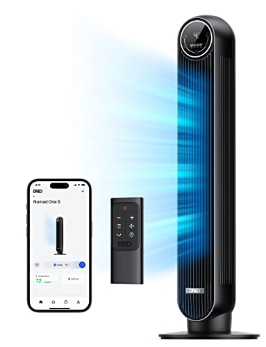 Dreo Tower Fan for Bedroom, Smart Oscillating Quiet Floor Fans, Standing Bladeless Fan with Remote and WiFi Voice Control, 4 Modes, 4 Speeds, 8H Timer, 28dB, Works with Alexa/Google