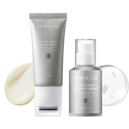 [SKIN&LAB] Wrinkle and Pore Care Skincare Set: Includes Retinol Roller Cream and Niacinamide Serum