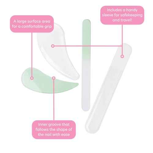Bona Fide Beauty Curved Glass Nail Files for Natural Nails - 2Pc Czech Glass Nail Tools (Jade Color), Crystal File Set