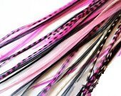 Pink & Black Mix 4"-7" Feathers for Hair Extension Includes 2 Silicone Micro Beads 5 Feathers