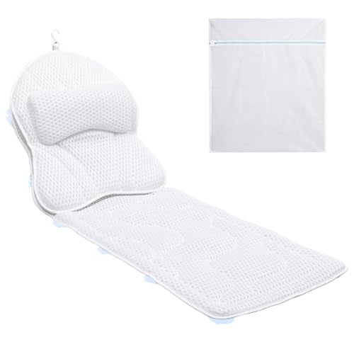 Luxury Spa Bath Pillow, Thick Full Body Cushion with Laundry Bag, Non-Slip Memory Foam for Head, Neck, Back Support, Ideal Women's Soaking Tub Gift