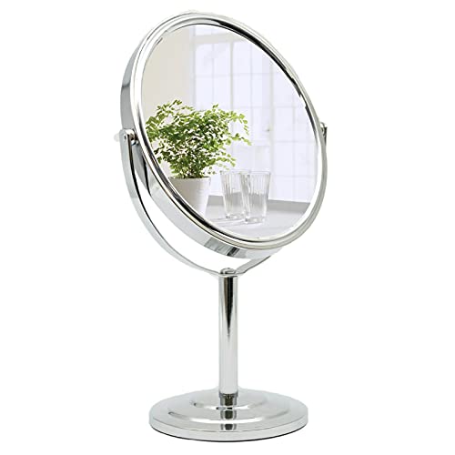 Tabletop Makeup Mirror, Two Sided 1X & 3X Magnifying Mirror, Magnified Vanity Mirror with 360 Degree Swivel for Bathroom or Bedroom, Chrome Finish, Silver (Pack of 3)