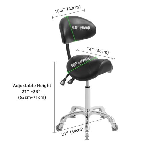 Antlu Saddle Stool with Back Support - Ergonomic Rolling Chair
