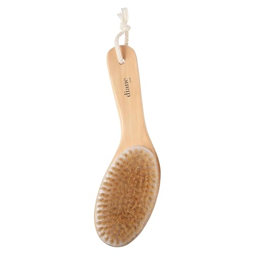Diane Curved Handle Exfoliate & Glow Dry Skin Brush, 100% Boar Bristle Brush for Body Scrubbing, Lymphatic Massage, Drainage, and Gentle Exfoliation for Radiant Skin, Dry Body Brush for Cellulite