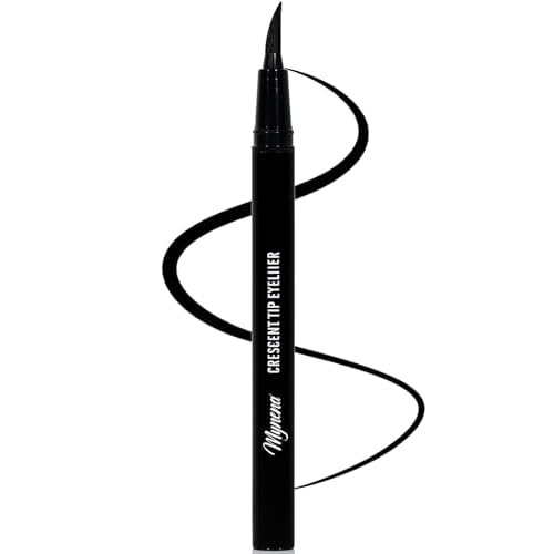 Mynena Waterproof Liquid Eyeliner Matte Jet Black Crescent Tip | Long-Lasting Smudge-Proof Smooth Precision | Curved Tip for Easy Winged Liner | Quick-Dry Vegan & Cruelty-Free