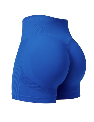 YEOREO Professional Women Workout Shorts 3.6" Scrunch Shorts Seamless High Waisted Contour Gym Yoga Biker Shorts Blue