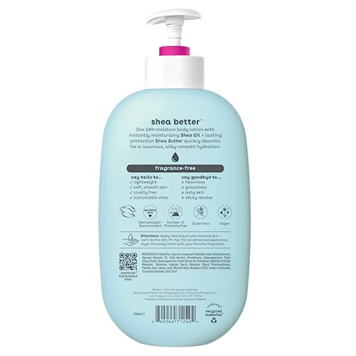 eos Shea Better Body Lotion- Fragrance Free, 24-Hour Hydration Skin Care, 16 fl oz