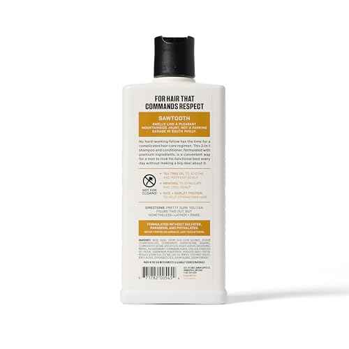 Duke Cannon Supply Co. 2-in-1 Hair Wash - Masculine Scent - Gentle Cleansing Hair Wash For Men - Stimulating Hair Shampoo & Conditioner - Strengthens Hair - Sawtooth Shampoo/Conditoner (14 oz)