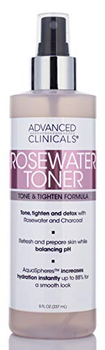 Advanced Clinicals Collagen + Rosewater Facial Mist Toner W/Charcoal & Aloe Vera. Alcohol-Free PH Balancing Formula Detoxifies & Hydrates Skin Improving Overall Skin Tone, Calming Face Mist, 8 Fl Oz