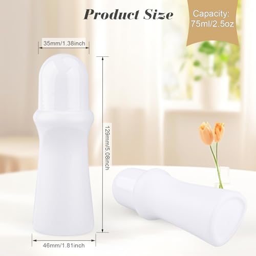 10 Pcs 75ml/2.5oz Roller Bottles Plastic Empty Roll On Bottles Refillable Deodorant Containers with Plastic Roller Ball for Cosmetic Lotion Essential Oil Perfumes Balms