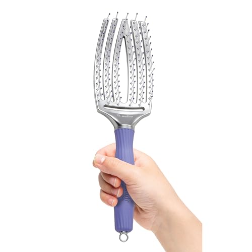 Olivia Garden Finger Brush Scalp-Hugging & Vented Paddle Hair Brush FB - Purple Silver