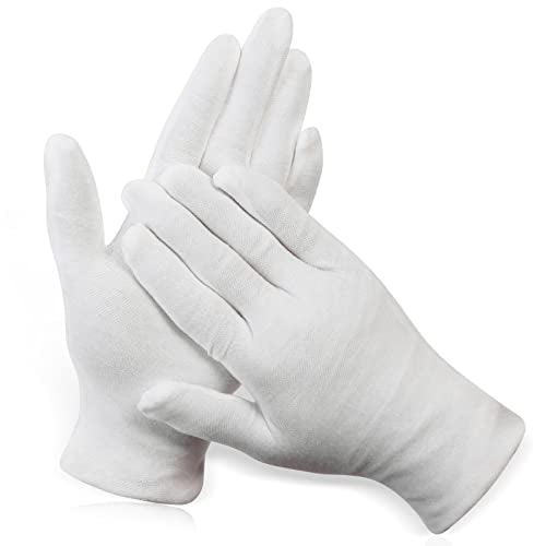 PAXCOO 12 Pairs XL White Cotton Gloves for Moisturizing & Spa