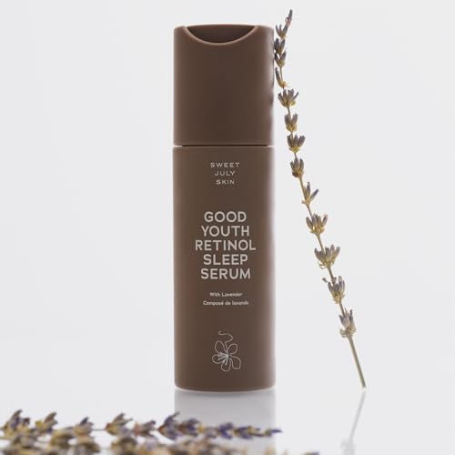 SWEET JULY SKIN Good Youth Retinol Sleep Serum, Lavender,Retinol, Lactic Acid, Turmeric Root Oil, Gently Reset & Renew, Hydrating, Clean & Fragrance Free 1 Fl oz