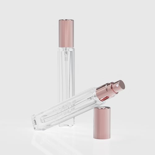 5PCS Cologne Atomizer Empty, 10ML Mini Perfume Bottles Refillable With Dispenser Tools, Pocket Spray Bottle for Travel and Sample Container (Transparent+Pink Cap)