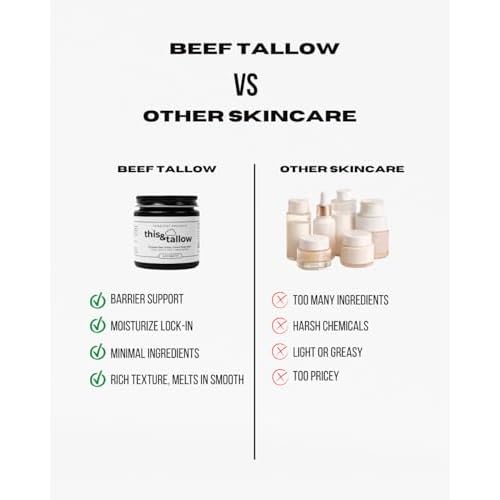 This and That Organics: Natural Handmade Whipped Beef Tallow Face and Body Balm, 100% Grass Fed, Organic Body Butter with infused Cold-pressed Olive Oil, for Eczema, Rosacea, Baby - (4oz, Unscented)