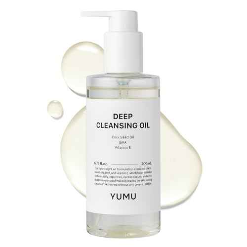 YUMU Coix Seed Deep Pore Cleansing Oil, Vitamin E, BHA, Double Cleansing, Waterproof Makeup Remover, Gentle Oil Cleanser, Blackhead Remover, No Oily Residue, Korean Skin Care (200ml/6.76 fl.oz.)