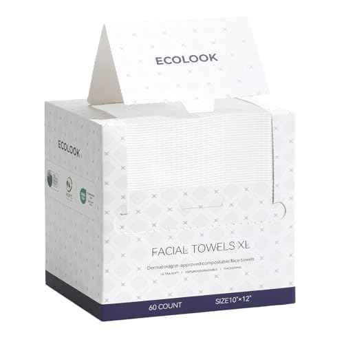 ECOLOOK Disposable Face Towel XL-60 Count Upgraded Thick Facial Towels, Ultra Soft Clean Face Towels Disposable, 10"x12" & 90 GSM, Ideal for Sensitive Skin?-1 PACK