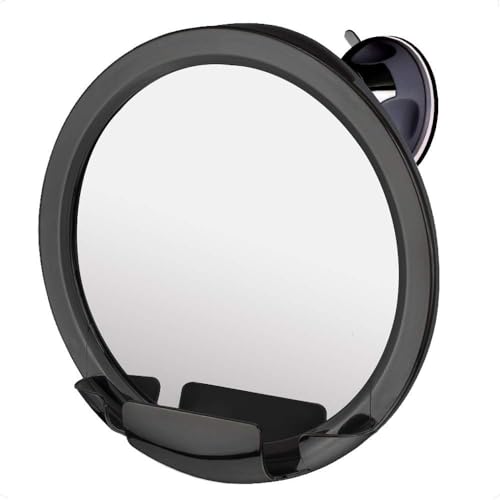 MIRRORVANA Dual Antifog Shower Mirror for Shaving - Shatterproof Mirror with Razor Holder, Upgraded Suction, 360¡Æ Swivel (8" Round, Black)