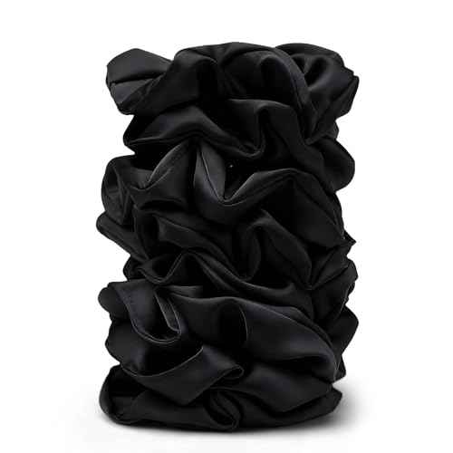 Satin Scrunchies for Women ? 8PCS Black Silk Hair Ties ? No Crease, Frizz-Free, Gentle Elastic Hair Bands for Thick & Thin Hair, Soft & Stylish Hair Accessories Gifts