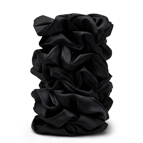 Large Black Satin Scrunchies for Women - 8PCS No Crease Hair Ties