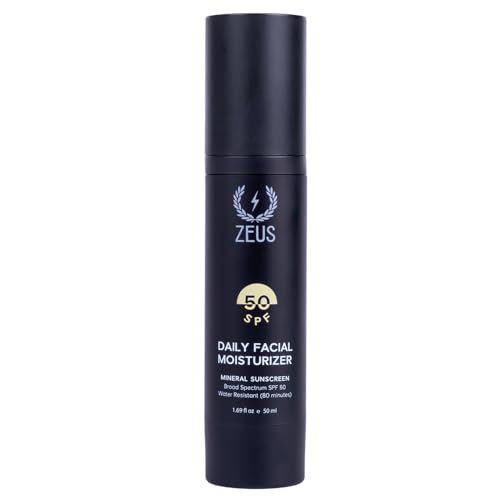 ZEUS Men¡¯s Hydrating Face Moisturizer with SPF 50, Restores, Protects & Hydrates Skin, Daily Face Lotion for Men, Natural Mineral Sunscreen for Everyday UV Protection (Made in USA)