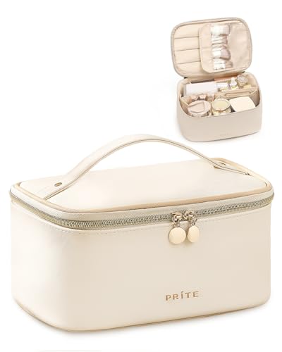Prite Large Makeup Bag Travel Cosmetic Case with Brush Holder