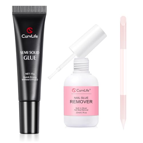Curvlife 15g Quick Dry Nail Glue & 20ml Remover Set for Press-On Nails