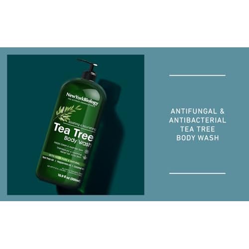 New York Biology Tea Tree Body Wash for Men and Women - Moisturizing Body Wash Helps Soothe the Skin - Refreshing and Hydrating Cleanser for Body and Feet - 16.9 Fl Oz