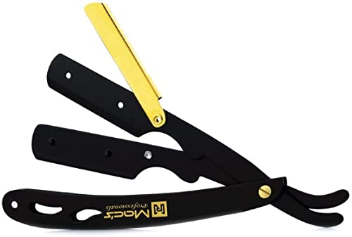 Macs Black & Gold Stainless Steel Straight Razor with Exchangeable Blade