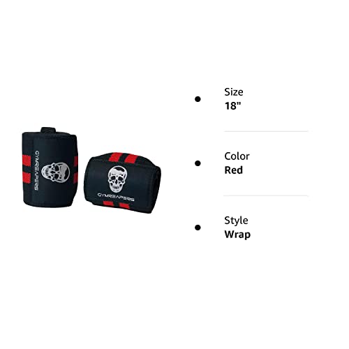 Gymreapers Weightlifting Wrist Wraps (IPF Approved) 18" Professional Quality Wrist Support with Heavy Duty Thumb Loop - Best Wrap for Powerlifting Competition, Strength Training, Bodybuilding(Red,18")